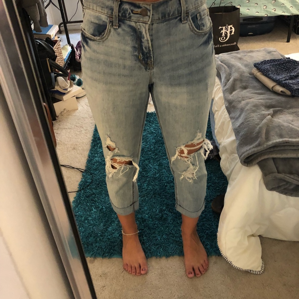 Light ripped cropped boyfriend jeans
